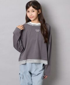 a.v.v / アー・ヴェ・ヴェ カットソー | [140-160]ボーダーレイヤード風ロングTシャツ