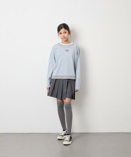a.v.v / アー・ヴェ・ヴェ カットソー | [140-160]ボーダーレイヤード風ロングTシャツ | 詳細3