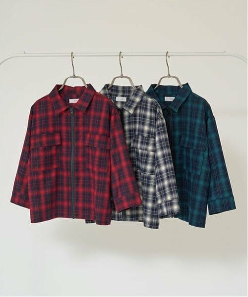 b・ROOM / ビールーム シャツ・ブラウス | ビッグシルエット長袖チェックシャツ(ジップアップ) | 詳細1