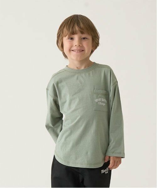 b・ROOM / ビールーム Tシャツ | 【型崩れしないやわらかコットン】【万能アイテム】ラウンドヘムポケットTシャツ（カーキ）