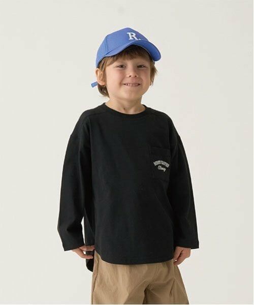 b・ROOM / ビールーム Tシャツ | 【型崩れしないやわらかコットン】【万能アイテム】ラウンドヘムポケットTシャツ（黒）