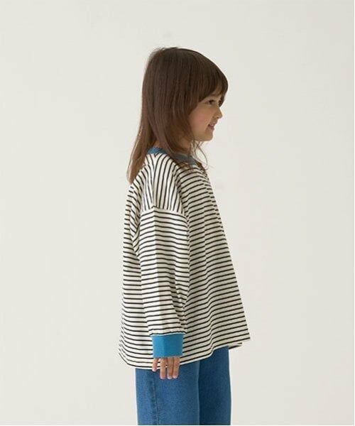 b・ROOM / ビールーム Tシャツ | 【型崩れしないやわらかコットン】プリントミジンボーダービッグシルエットTシャツ（アイボリー）