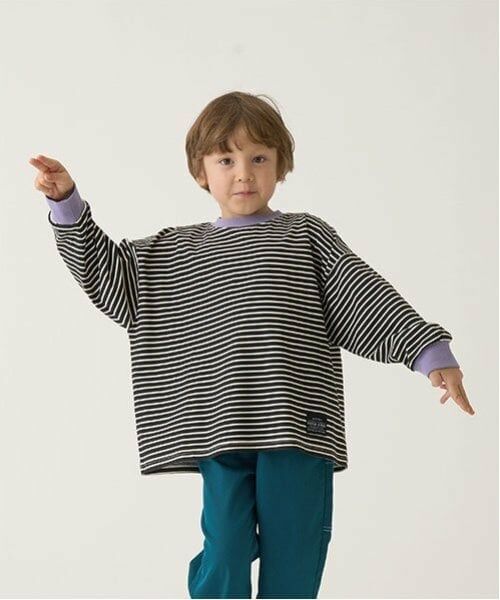 b・ROOM / ビールーム Tシャツ | 【型崩れしないやわらかコットン】プリントミジンボーダービッグシルエットTシャツ（黒）