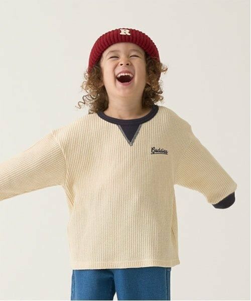 b・ROOM / ビールーム Tシャツ | 【ふわふワッフル】バイカラートップス（アイボリー）