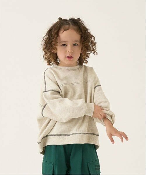 b・ROOM / ビールーム スウェット | 【毛玉バイバイ裏起毛裏毛】ビッグシルエット配色ステッチスウェット(オートミール)