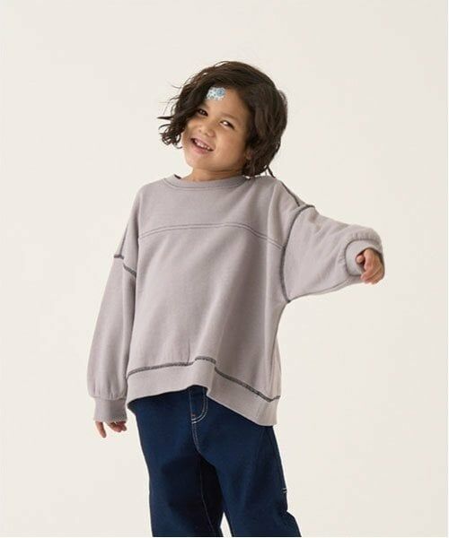 b・ROOM / ビールーム スウェット | 【毛玉バイバイ裏起毛裏毛】ビッグシルエット配色ステッチスウェット(シルバー グレー)