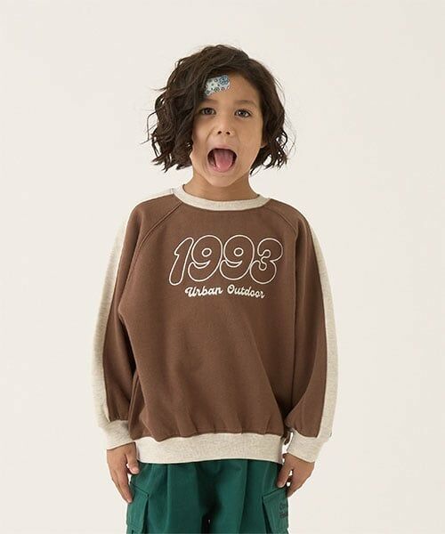 b・ROOM / ビールーム スウェット | 【毛玉バイバイ裏起毛裏毛】ラグランバイカラー刺しゅうスウェット（茶）