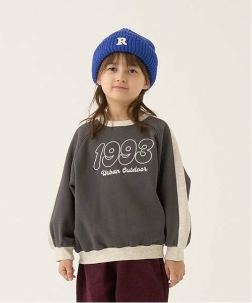 b・ROOM / ビールーム スウェット | 【毛玉バイバイ裏起毛裏毛】ラグランバイカラー刺しゅうスウェット（チャコール）