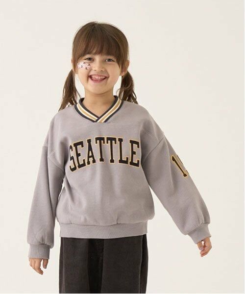 b・ROOM / ビールーム スウェット | 【毛玉バイバイ裏起毛裏毛】Vネックリブロゴスウェット（シルバー グレー）