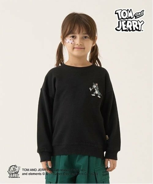 b・ROOM / ビールーム スウェット | 【TOM AND JERRY】【毛玉バイバイ裏毛】刺しゅう&プリントスウェット（黒）
