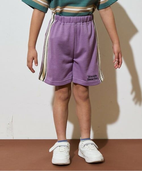 b・ROOM / ビールーム ショート・ハーフ・半端丈パンツ | 4分丈サイドラインスウェットパンツ（バイオレット）