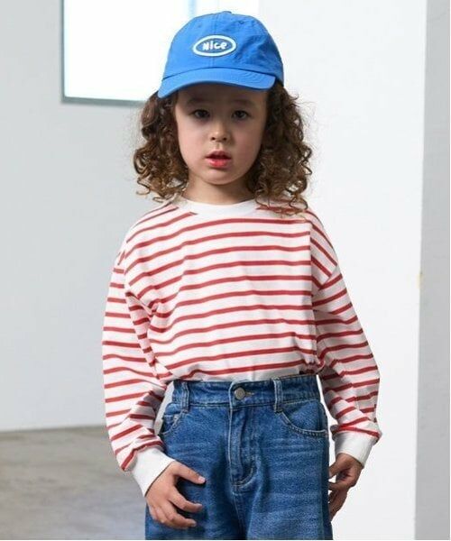 b・ROOM / ビールーム Tシャツ | 【カイテキ天竺】ボーダー長袖Tシャツ（赤）