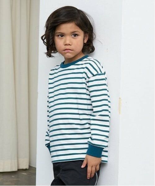 b・ROOM / ビールーム Tシャツ | 【カイテキ天竺】ボーダー長袖Tシャツ（ディープ グリーン）