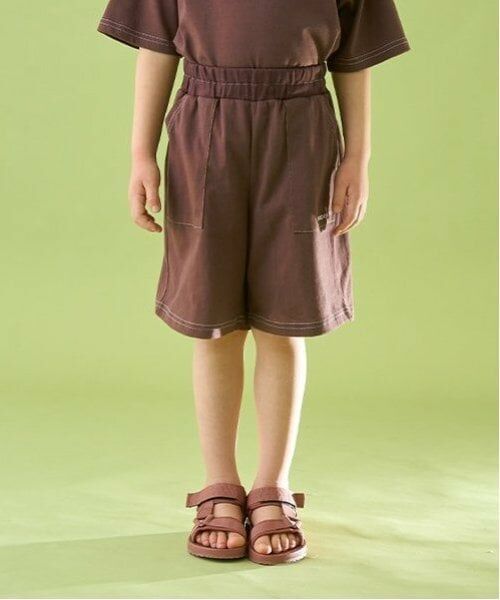 b・ROOM / ビールーム ショート・ハーフ・半端丈パンツ | 【セットアップ可能】【カイテキ天竺】配色ステッチ5分丈パンツ（コゲ茶）