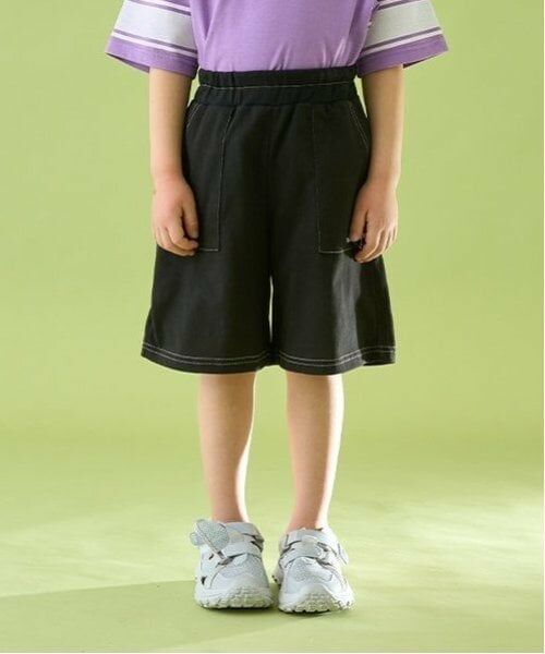 b・ROOM / ビールーム ショート・ハーフ・半端丈パンツ | 【セットアップ可能】【カイテキ天竺】配色ステッチ5分丈パンツ（黒）