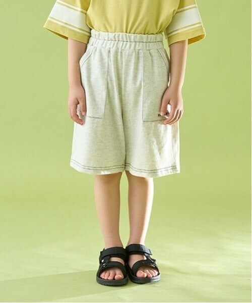 b・ROOM / ビールーム ショート・ハーフ・半端丈パンツ | 【セットアップ可能】【カイテキ天竺】配色ステッチ5分丈パンツ（シロ杢）