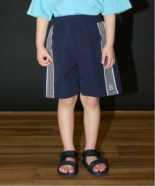 b・ROOM / ビールーム ショート・ハーフ・半端丈パンツ | サイド切替え4分丈パンツ（紺）