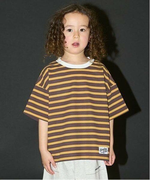 b・ROOM / ビールーム Tシャツ | 【カイテキ天竺】プリントボーダービッグTシャツ（カラシ）