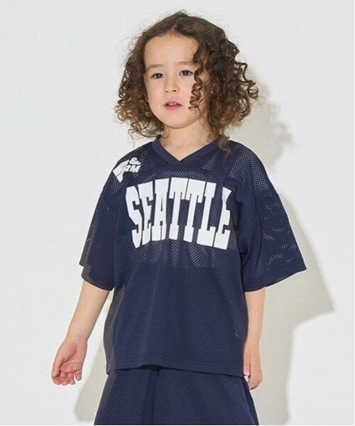 b・ROOM / ビールーム Tシャツ | 【セットアップ可能】Vネックメッシュトップス（紺）