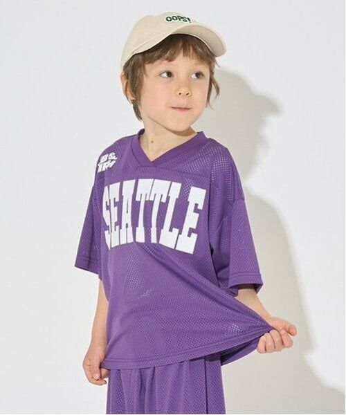 b・ROOM / ビールーム Tシャツ | 【セットアップ可能】Vネックメッシュトップス（パープル）