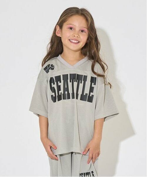 b・ROOM / ビールーム Tシャツ | 【セットアップ可能】Vネックメッシュトップス（シルバーグレー）