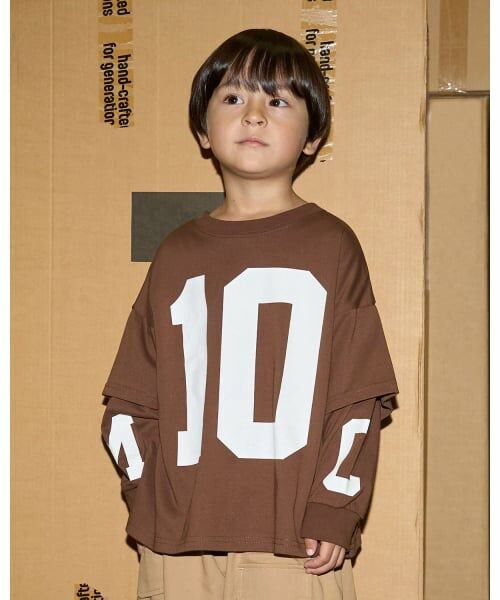 b・ROOM / ビールーム Tシャツ | 【MNCM】【どちらが前でもOK】【カイテキ天竺】プリントレイヤードビッグTシャツ（コゲ茶）