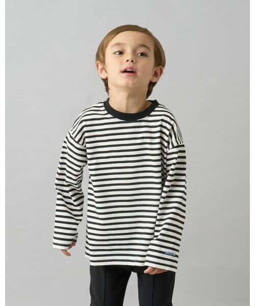 b・ROOM / ビールーム Tシャツ | 【デイリースタンダードウェアシリーズ】ゆるっとオーバーサイズのボーダー長袖Tシャツ（アイボリー）