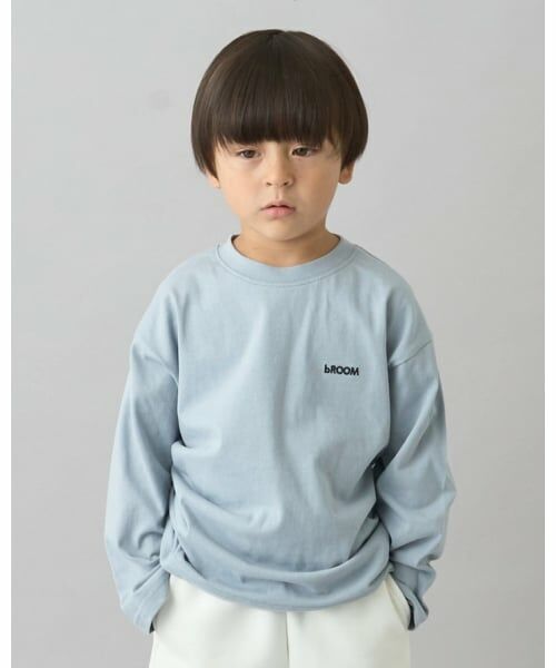 b・ROOM / ビールーム Tシャツ | 【デイリースタンダードウェアシリーズ】ゆるっとオーバーサイズのワンポイントシンプル長袖Tシャツ（ブルー グレー）