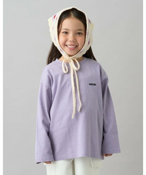 b・ROOM / ビールーム Tシャツ | 【デイリースタンダードウェアシリーズ】ゆるっとオーバーサイズのワンポイントシンプル長袖Tシャツ（ライラック）