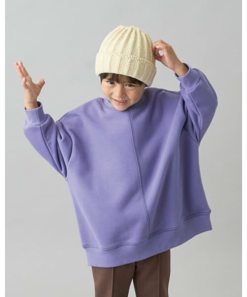 b・ROOM / ビールーム スウェット | 【デイリースタンダードウェアシリーズ】【吸水速乾】ぷくっとオーバーサイズの配色ステッチスウェット（パープル）