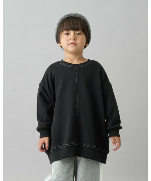 b・ROOM / ビールーム スウェット | 【デイリースタンダードウェアシリーズ】【吸水速乾】ぷくっとオーバーサイズの配色ステッチスウェット（黒）