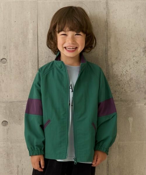 b・ROOM / ビールーム ブルゾン | ビッグシルエットバイカラーウィンドブレーカー（モスグリーン）