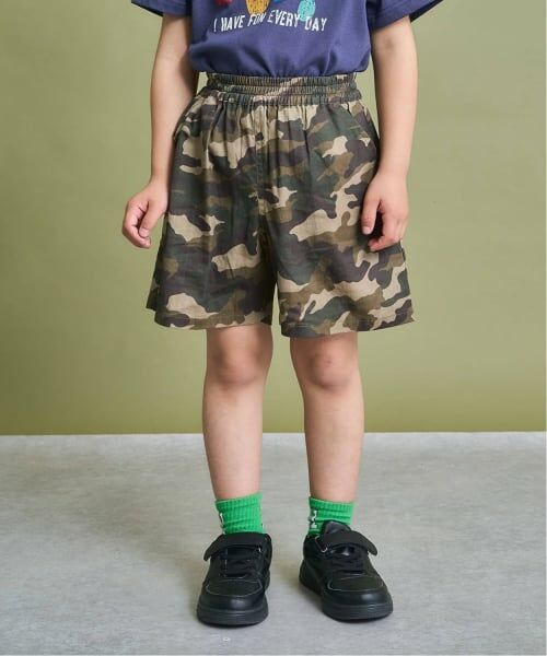 b・ROOM / ビールーム ショート・ハーフ・半端丈パンツ | 【ストレッチで動きやすい】アソート総柄４分丈パンツ（カーキ）