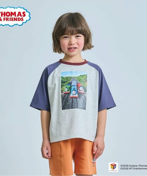 b・ROOM / ビールーム Tシャツ | 【きかんしゃトーマス】ラグラン半袖Tシャツ（紺）