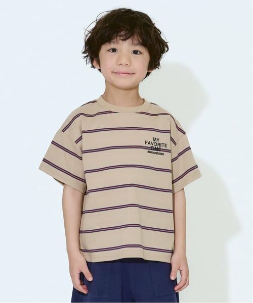 b・ROOM / ビールーム Tシャツ | 先染ボーダービッグシルエットTシャツ(ベージュ)