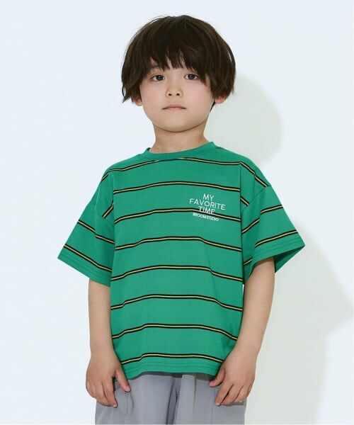 b・ROOM / ビールーム Tシャツ | 先染ボーダービッグシルエットTシャツ(グリーン)