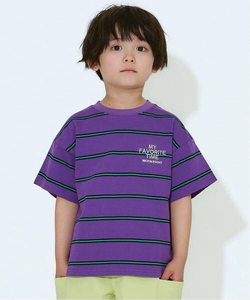b・ROOM / ビールーム Tシャツ | 先染ボーダービッグシルエットTシャツ(パープル)