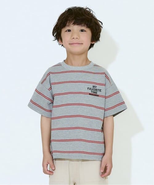 b・ROOM / ビールーム Tシャツ | 先染ボーダービッグシルエットTシャツ(トップ グレー)