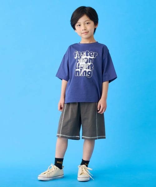 b・ROOM / ビールーム ショート・ハーフ・半端丈パンツ | 【熱をブロック】配色ステッチ4分丈パンツ(チャコール)