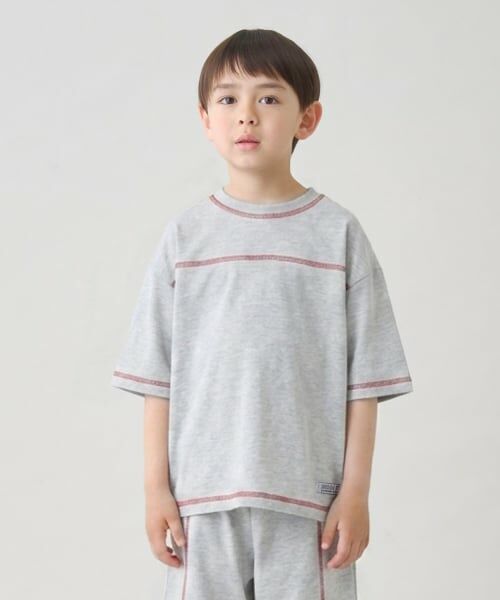 b・ROOM / ビールーム Tシャツ | 【熱をブロック】【どちらが前でもOK】配色ステッチTシャツ(シロ杢)