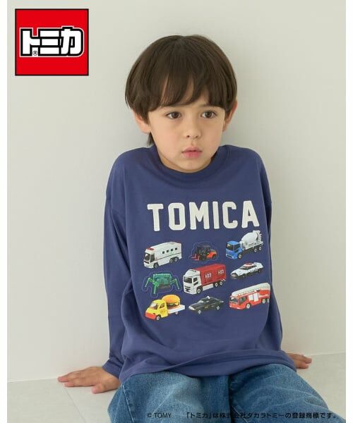 b・ROOM / ビールーム Tシャツ | 【トミカ】写真プリントTシャツ【子供服】【キッズ】【男の子】（紺）