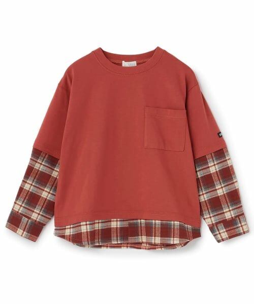 b・ROOM / ビールーム Tシャツ | シャツドッキング長袖Tシャツ【子供服】【キッズ】【男の子】(ディープ レッド)