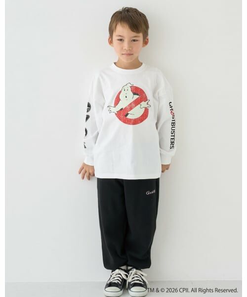 b・ROOM / ビールーム Tシャツ | 【ゴーストバスターズ】ロゴ蓄光長袖Tシャツ【子供服】【キッズ】【男の子】(アイボリー)