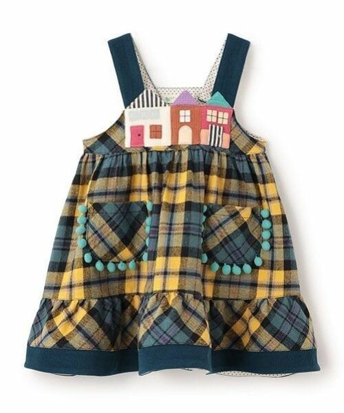 baby Cheer / ベイビーチアー ミニ丈・ひざ丈ワンピース | おうちジャンパ-スカートⅢ（ブルー グリーン）