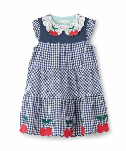 baby Cheer / ベイビーチアー ミニ丈・ひざ丈ワンピース | さくらんぼチェックワンピース（紺）