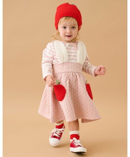 baby Cheer / ベイビーチアー ミニ丈・ひざ丈ワンピース | りんごポケットジャンパースカート | 詳細12