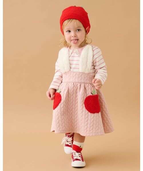 baby Cheer / ベイビーチアー ミニ丈・ひざ丈ワンピース | りんごポケットジャンパースカート（ピンク）