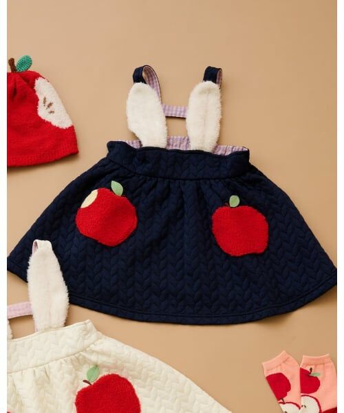 baby Cheer / ベイビーチアー ミニ丈・ひざ丈ワンピース | りんごポケットジャンパースカート（紺）