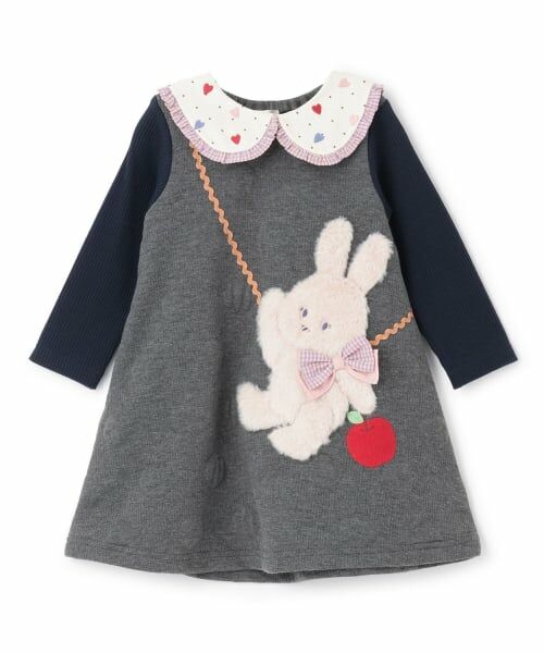 baby Cheer / ベイビーチアー ミニ丈・ひざ丈ワンピース | うさぎポシェットワンピース（チャコール）