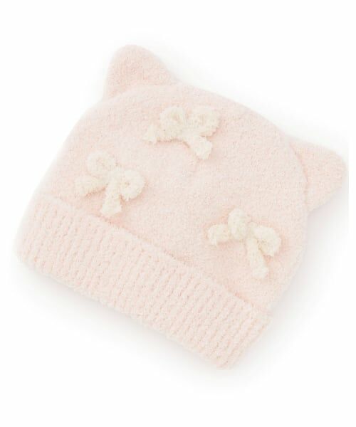 baby Cheer / ベイビーチアー ニットキャップ | ネコ耳リボン帽子（ピンク）